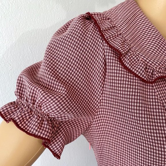 Gingham Checked Mini-Dress Ruffled Collar ALLEGRA K Grunge Twee Petite XS to S - Picture 7 of 9